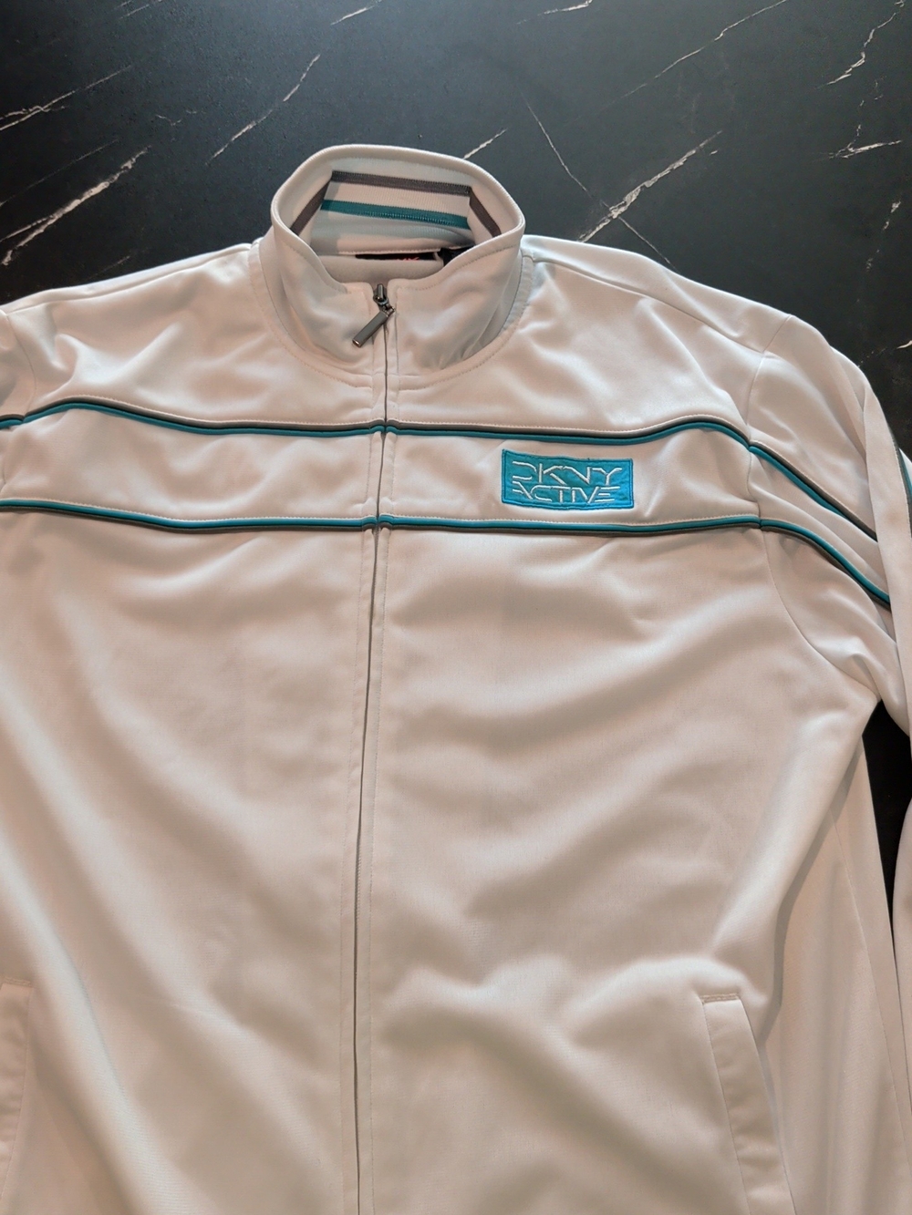 DKNY active Men's White Track Jacket with Teal Trim
